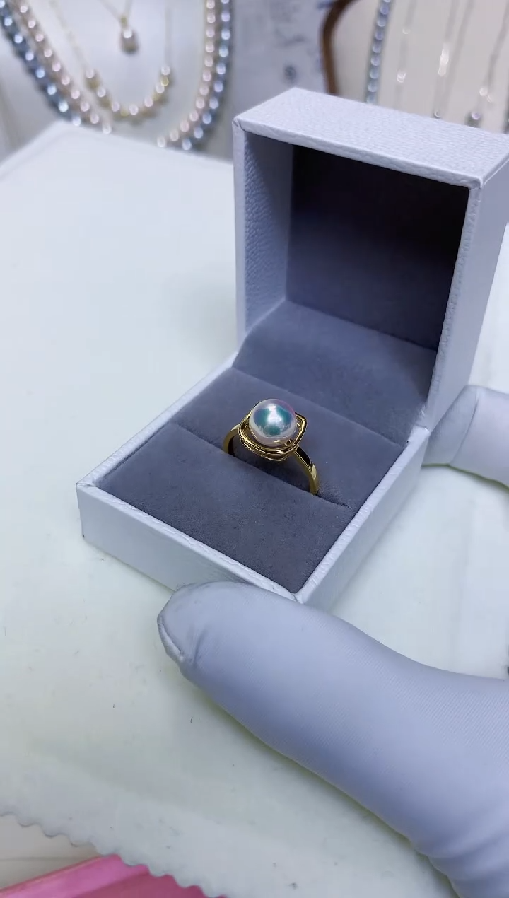 【闪购商品】海水珍珠饰品18K金镶嵌8-9M家方糖戒指