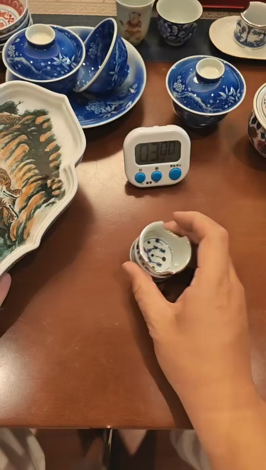 陶青花描银茄托无包装不退换22