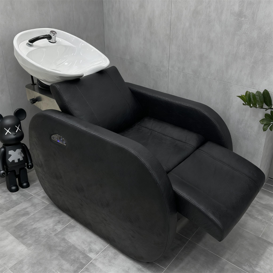 新款高档电动可伸缩坐式洗头床美发店发廊专用半躺床剪发冲水床