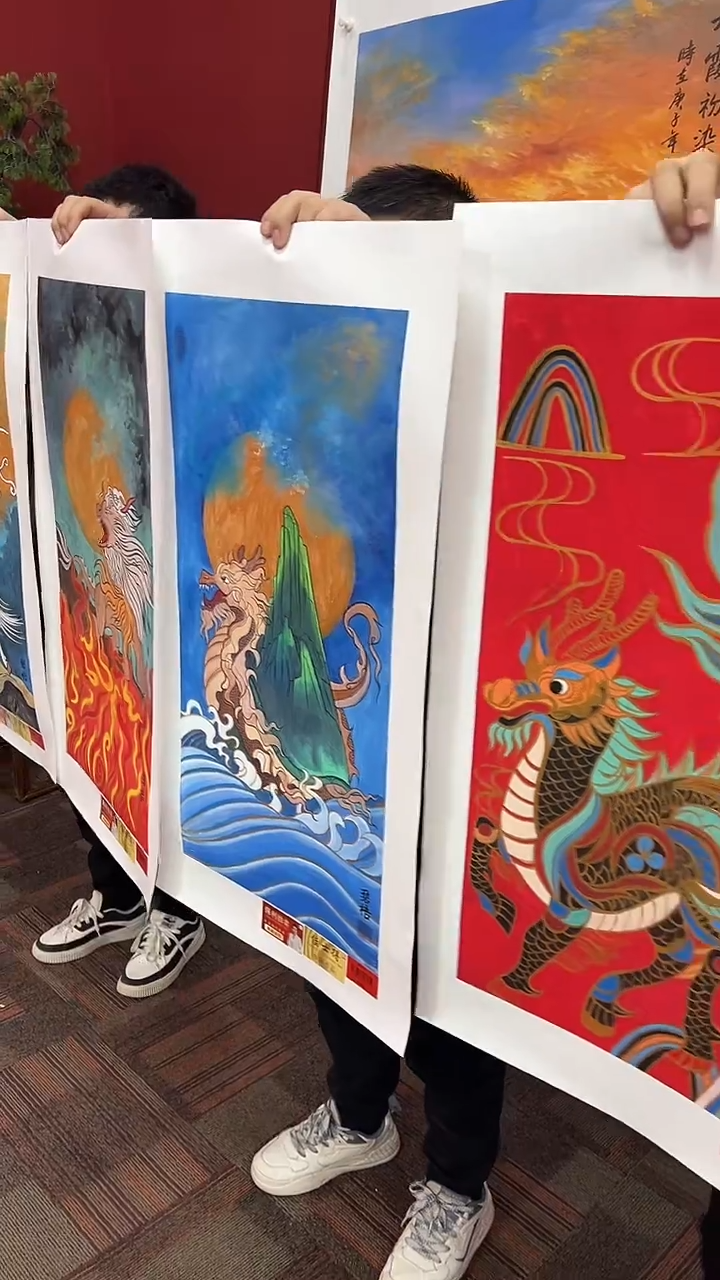 国画根*王碧梧绘画24pc祥瑞条屏