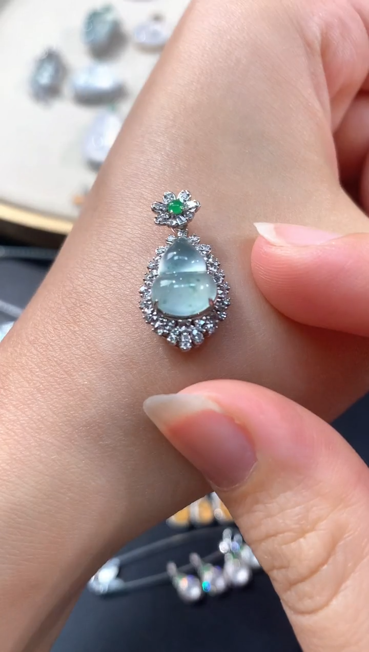 翡翠18K金镶嵌吊坠(不含链)A21|5980