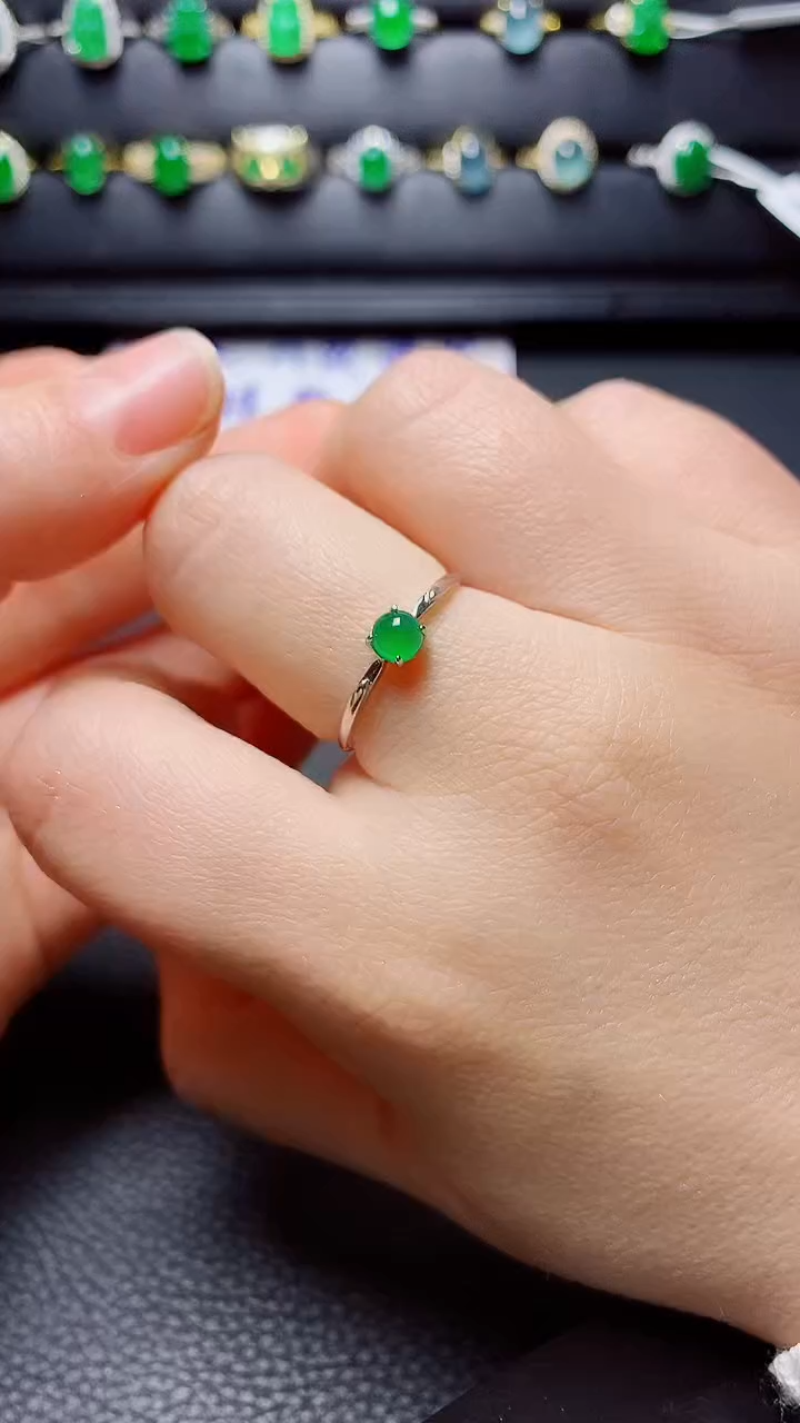 银S925镶嵌戒指翡翠天然翡翠A货s925银镶