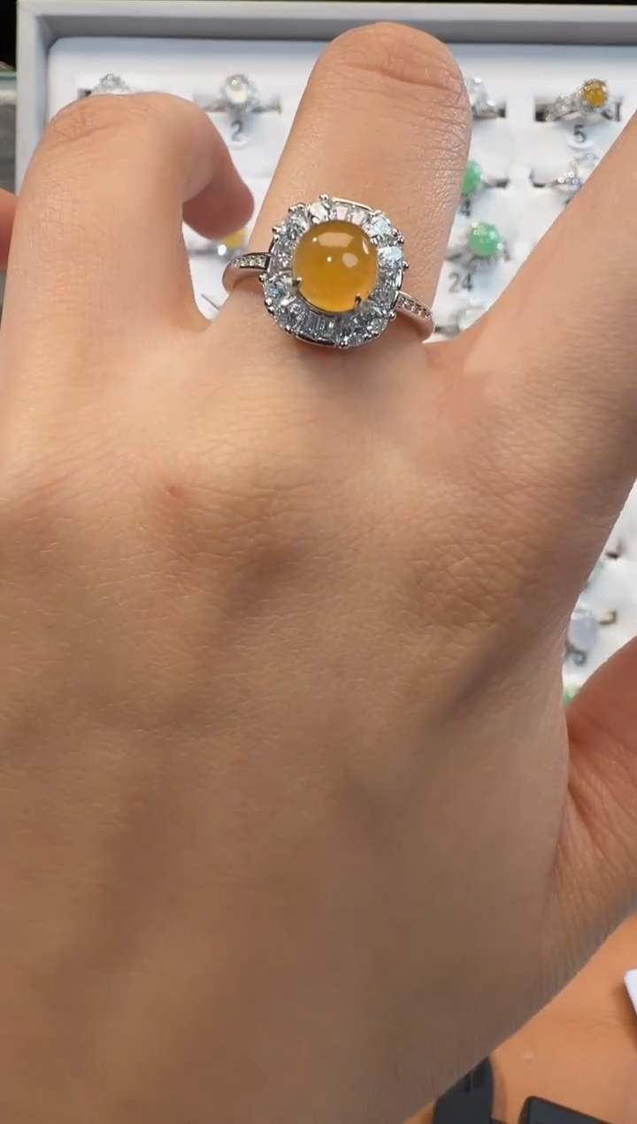 银S925镶嵌戒指翡翠925银镶翡翠戒指镶嵌68