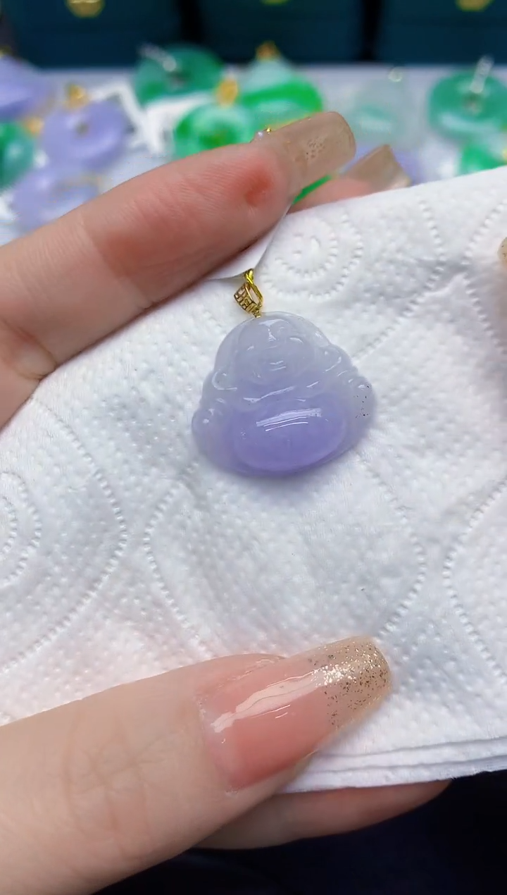 颈饰18K金镶嵌翡翠缅甸天然翡翠A货