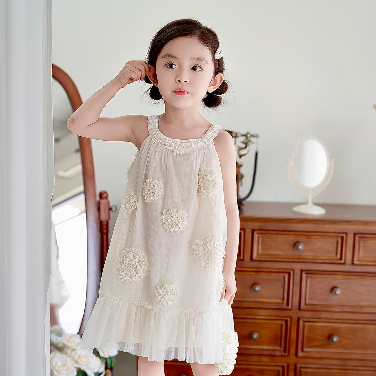 现货【美思】5333女童双层连衣裙夏装时尚显白女宝气质无袖背心裙子