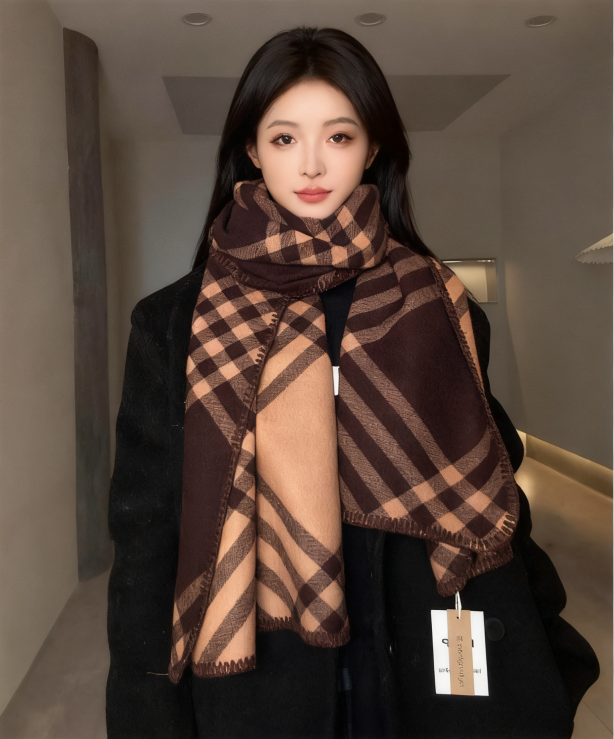 常规女学院风极简风格子字母围巾学生加厚英伦百搭双面复古保暖
