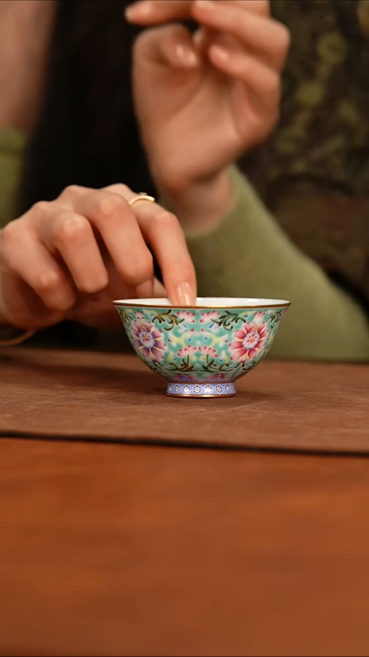 瓷瓷姑娘溢珍堂松石绿杯