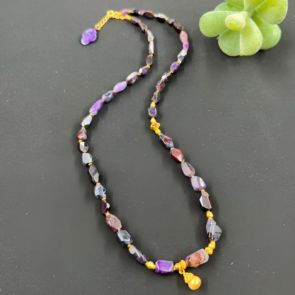 舒俱来南非老料S925银随形项链40cm/X049 可延长卡3.3*5.4mm 紫色