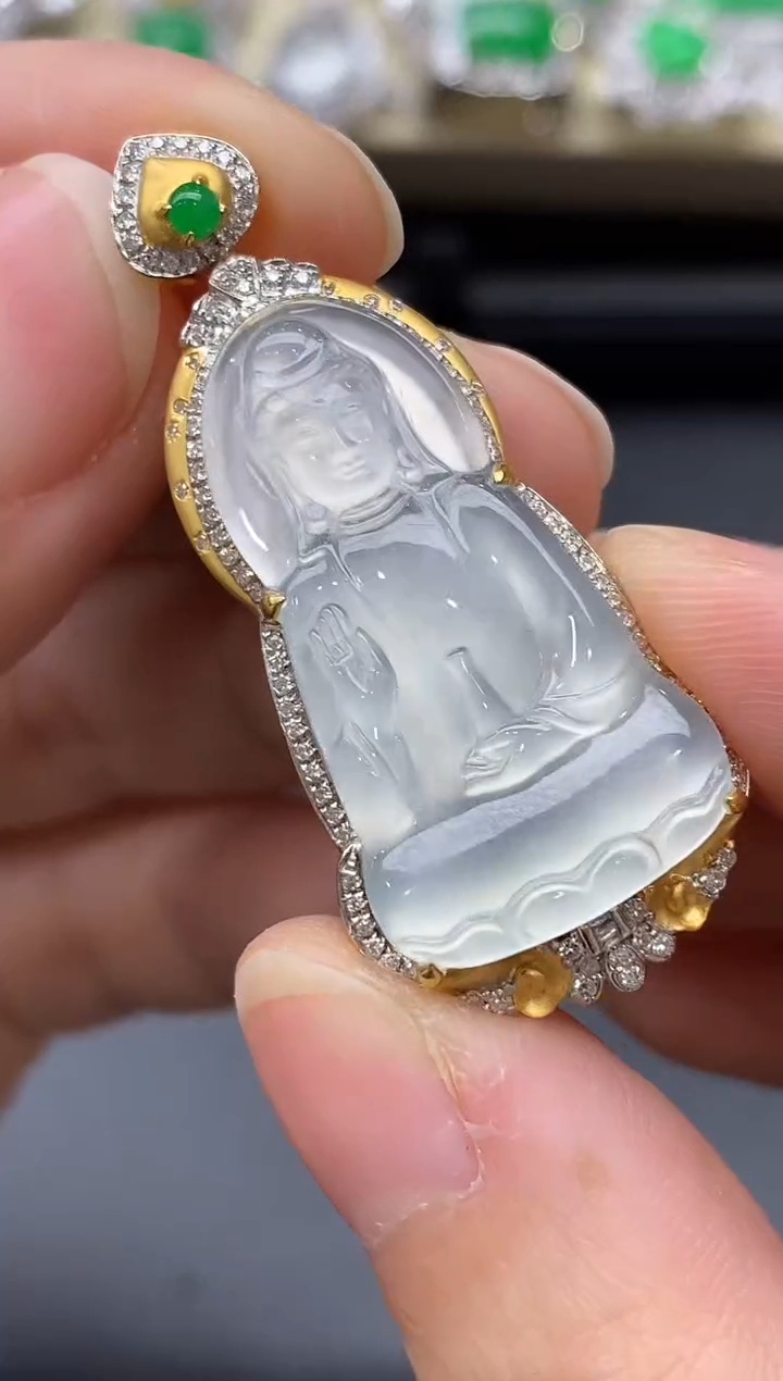 颈饰18K金镶嵌翡翠鑫**淼542-分单-总价14300.00