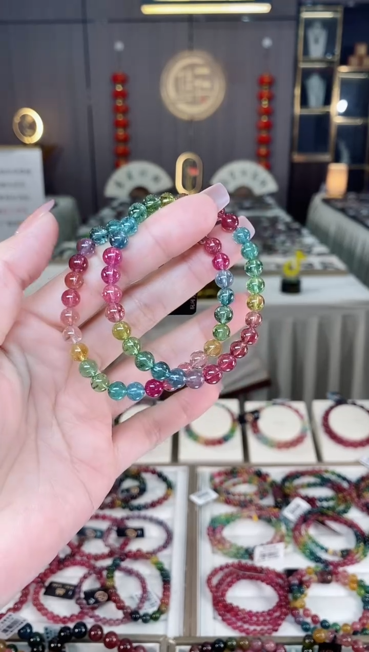 未镶嵌净体老矿碧玺彩虹单圈手串6mm+碧玺hon多样性发货一条