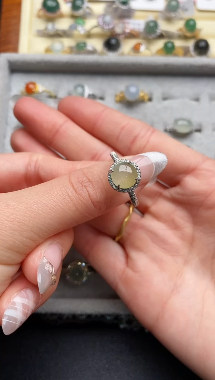 【闪购商品】翡翠戒指银S925镶嵌555555555+4