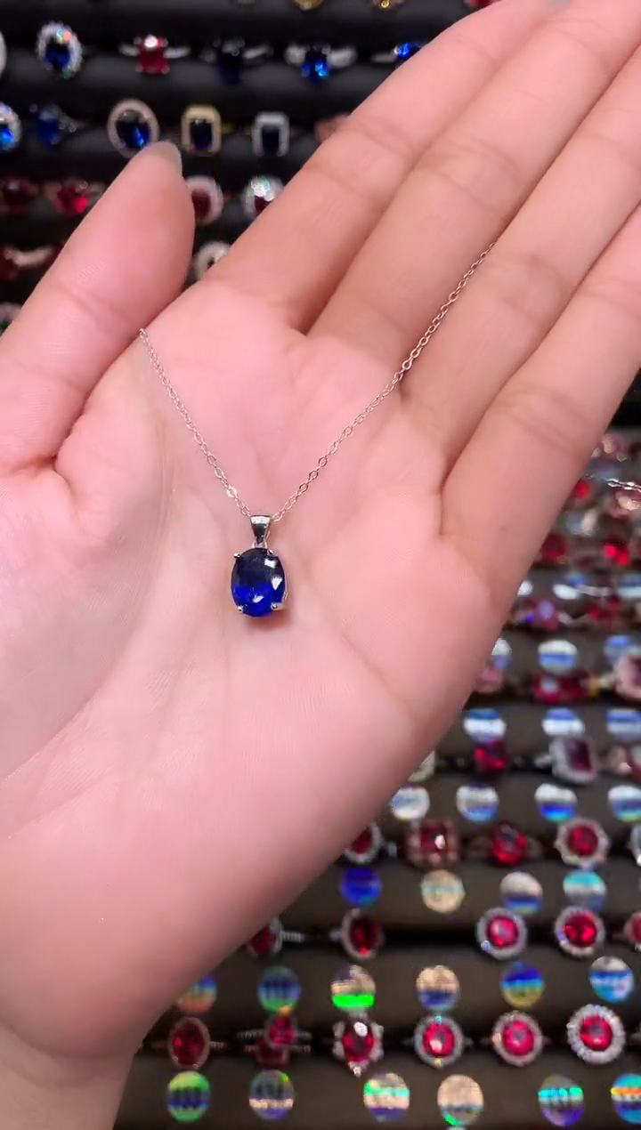【闪购商品】蓝宝石吊坠(赠链)银S925镶嵌810