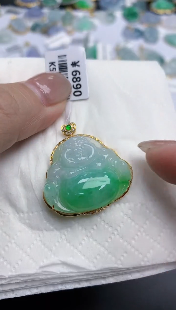 【闪购商品】翡翠颈饰18K金镶嵌天然缅甸翡翠A货