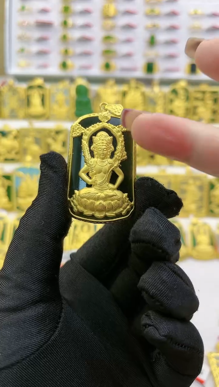 【闪购商品】和田玉吊坠(不含链)足金镶嵌黄金和田玉吊坠