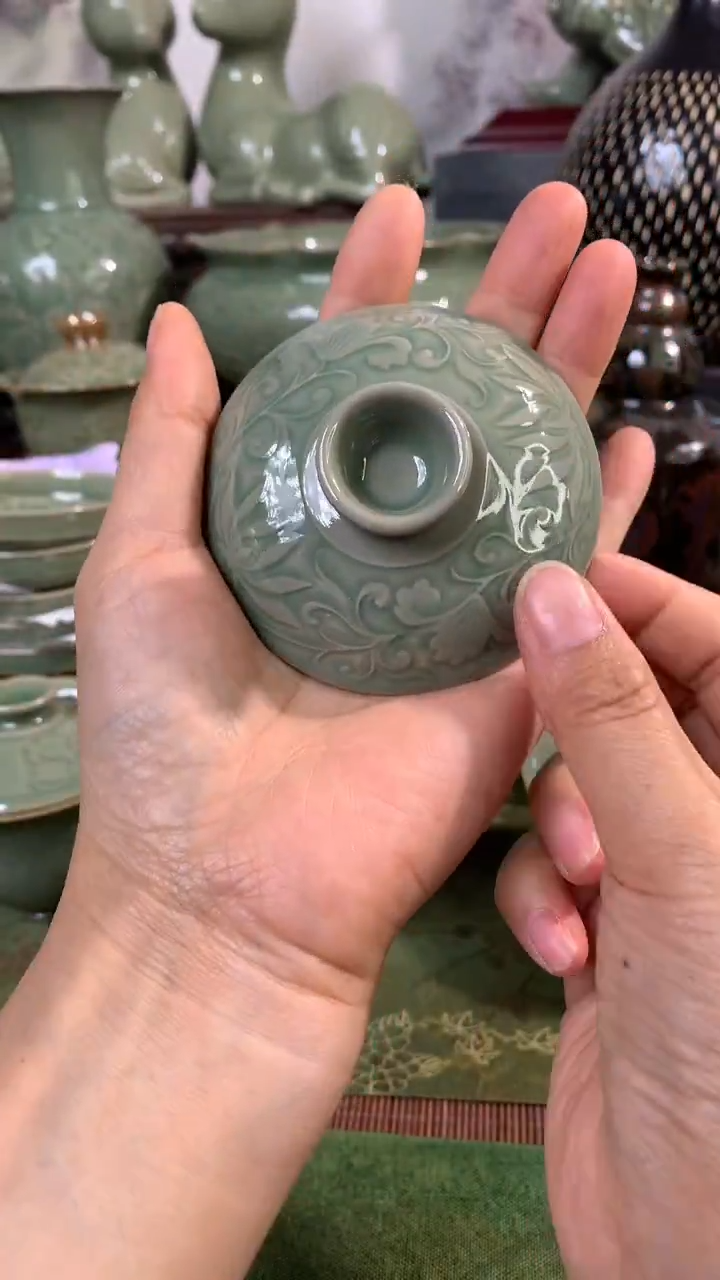 现代耀州窑微瑕盖碗盖子一只