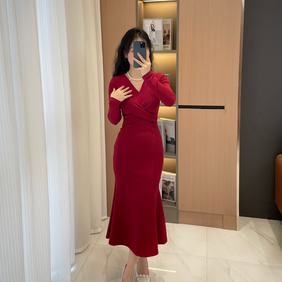 145小个子定制长裙小众气质女神裙长袖150矮个子修身显身材连衣裙