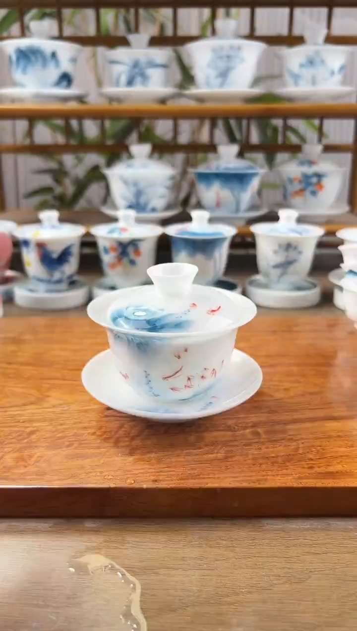 微瑕高冰蓝莲130ml三才盖碗