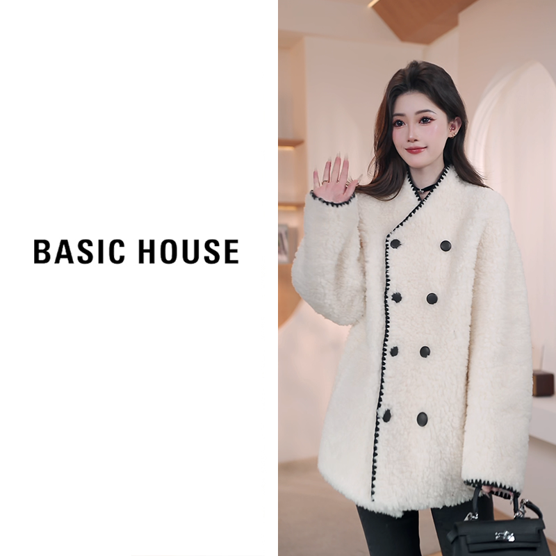 Basic House/百家好2025新款颗粒羊毛外套女B1295B50E52（衣长73）