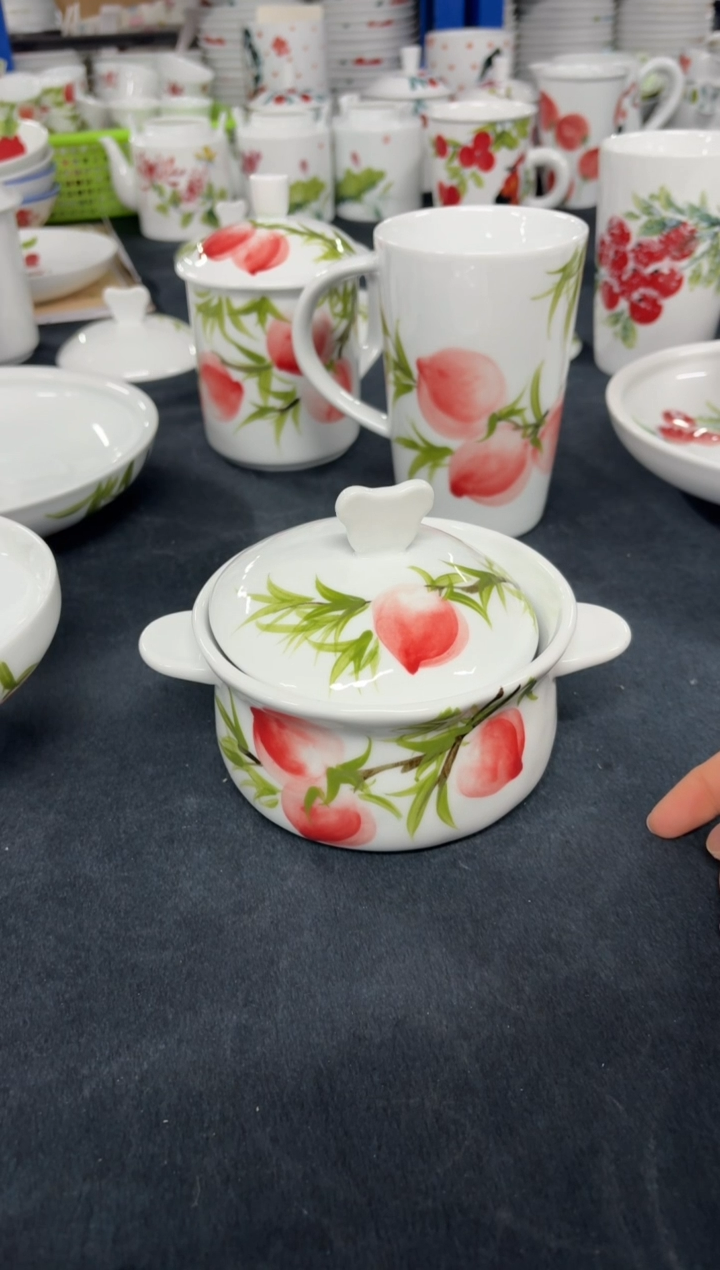 墨*景德镇高温陶瓷食品级手绘釉中彩-双耳炖盅