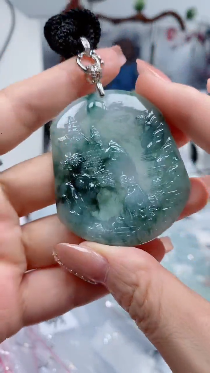 翡翠银S925镶嵌颈饰吊坠