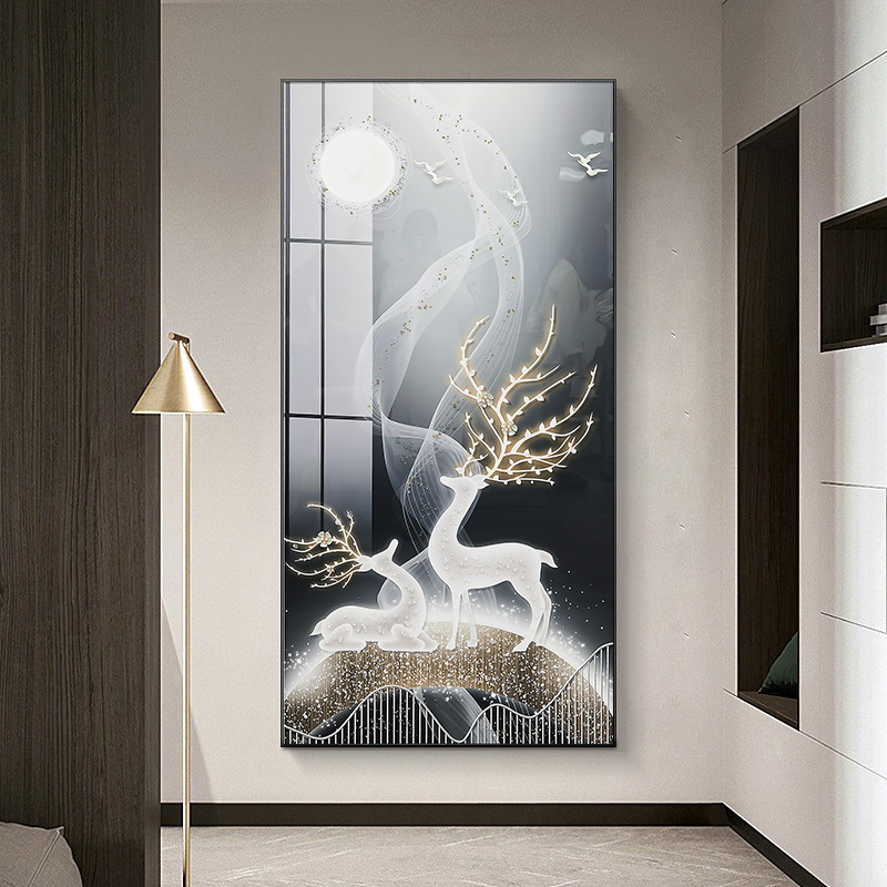 S3106-S3762-轻奢玄关大气走廊过道尽头装饰挂画九鱼小鹿8016