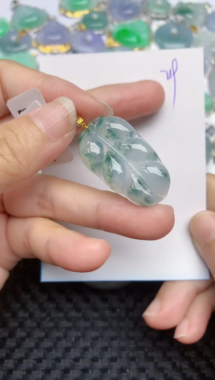 翡翠18K金镶嵌颈饰天然A货翡翠 219