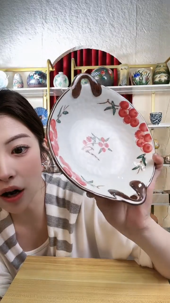 盘手绘双耳盘原装进口一个