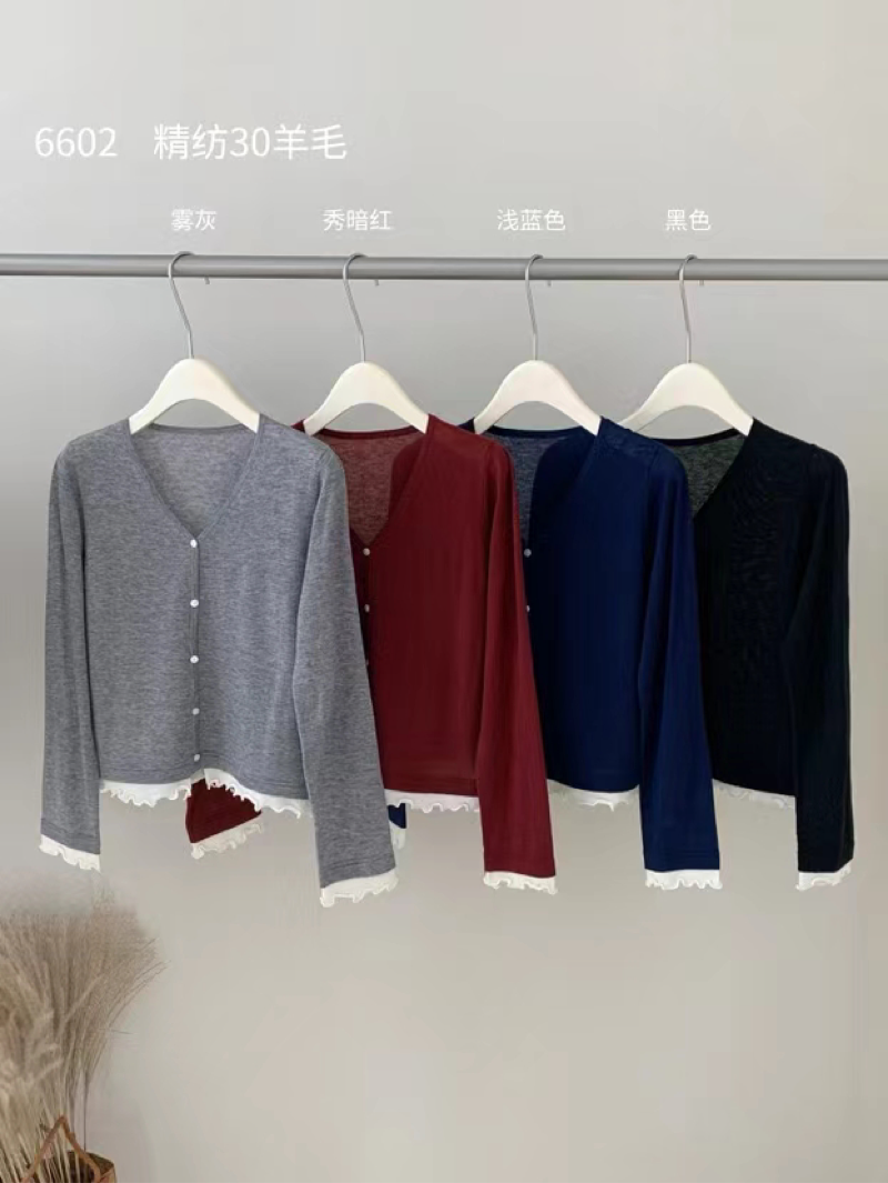 【素简.660102】早秋新款洋气花边女装绵羊毛混纺针织衫（8.2福利）