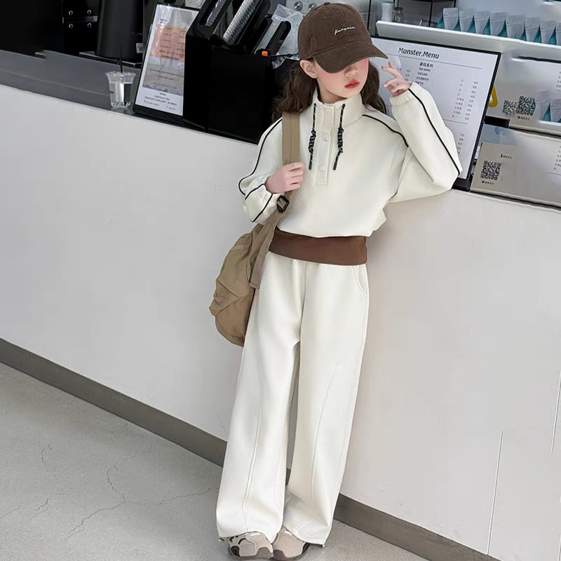 女童春季套装2025新款儿童立领卫衣假两件运动女大童女孩衣服春装