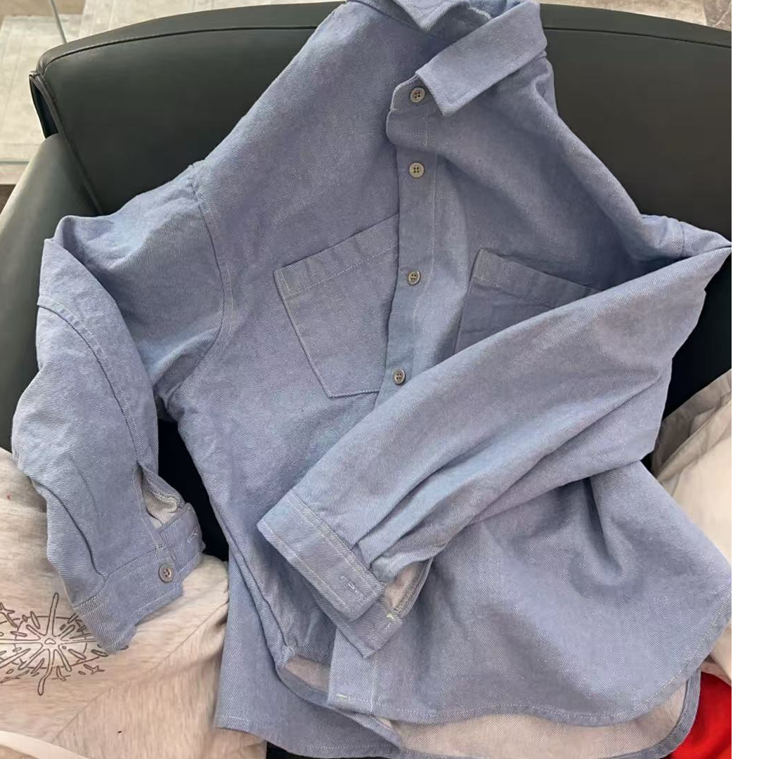 【NO退NO换】韩国东大门2025春款冰川蓝牛仔衬衣外套
