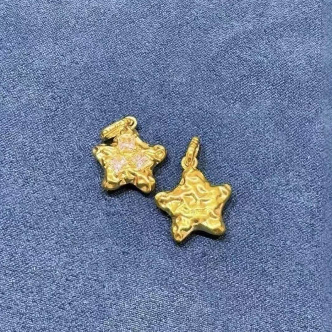 【英豪专属】18K金 古法五角星锤纹陨石坑星星吊坠
