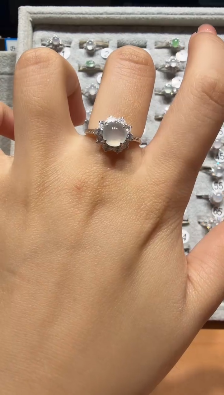 银S925镶嵌戒指翡翠925银镶缅甸A货翡翠戒指