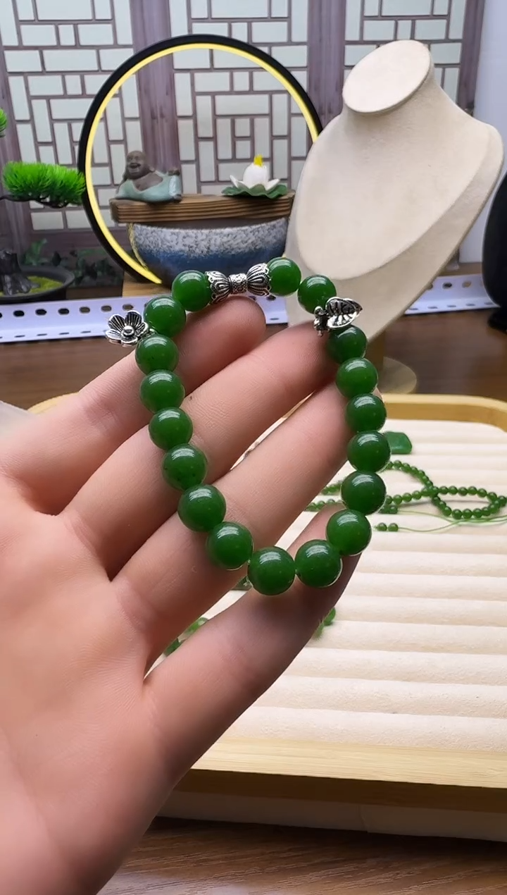 银S925镶嵌手链和田玉L128      