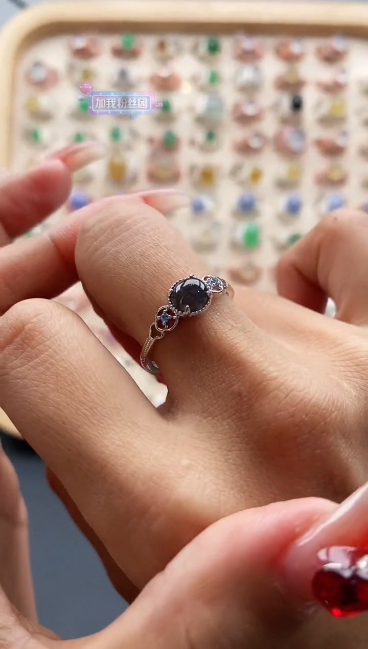 【闪购商品】翡翠戒指银S925镶嵌缅甸天然A货翡翠111 2+1