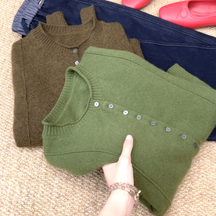 原绒高货！设计感卷边圆领宽松长袖针织开衫纯色毛衣外套 KS419