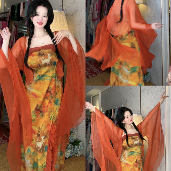 唯艳家【遇见神鹿】原创百搭轻柔淑女温柔风外披新中式仙女套装