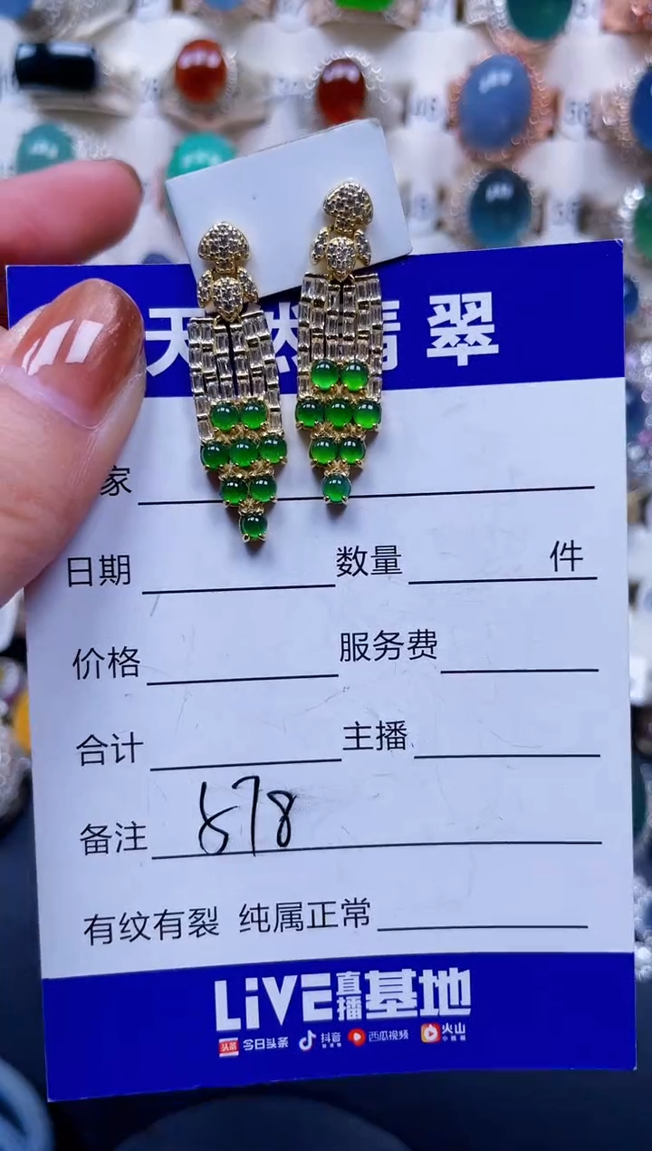 银S925镶嵌翡翠耳饰578