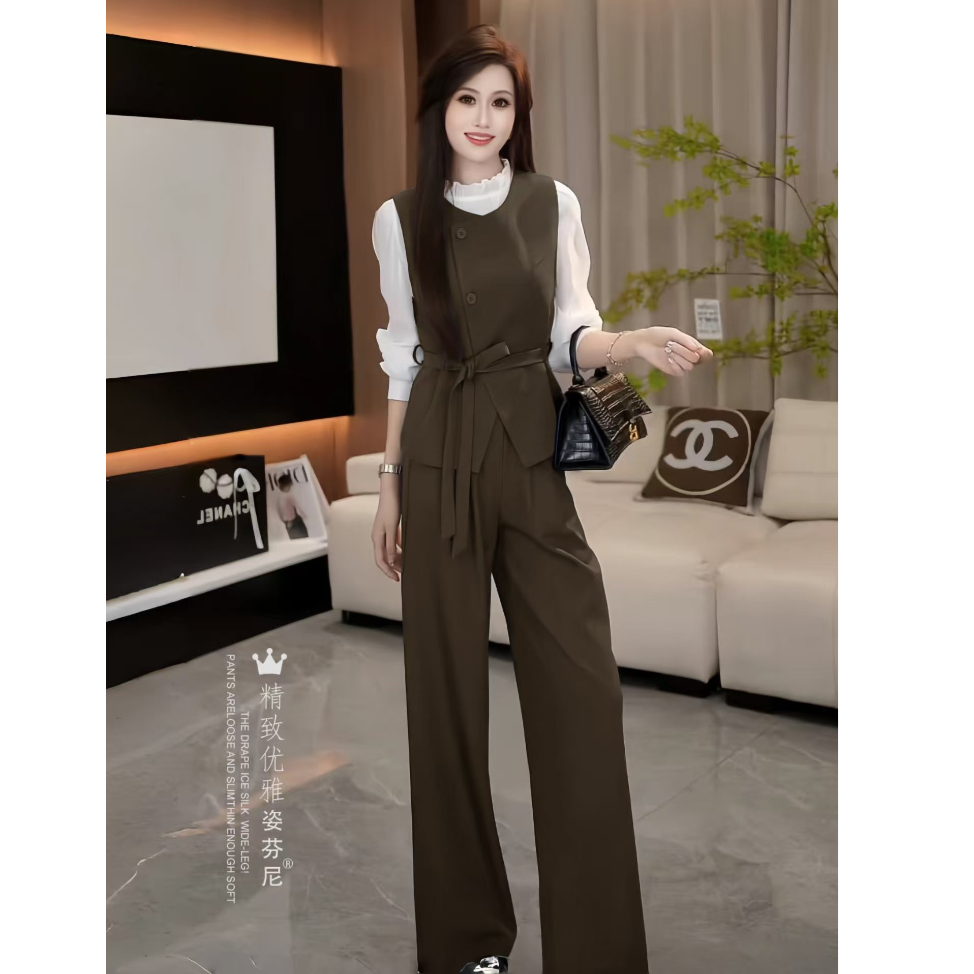 〈纪朵研〉1267高级感时尚套装上衣裤子马甲套装显瘦气质三件套