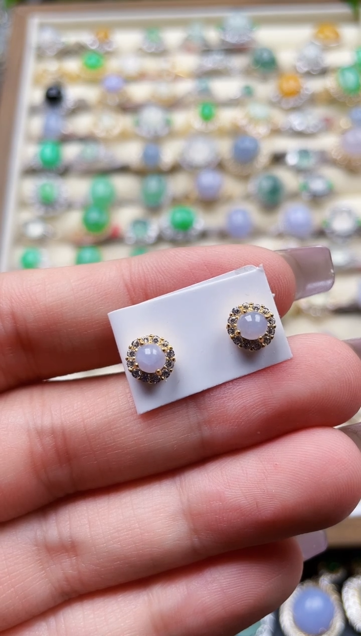 银S925镶嵌翡翠耳饰136