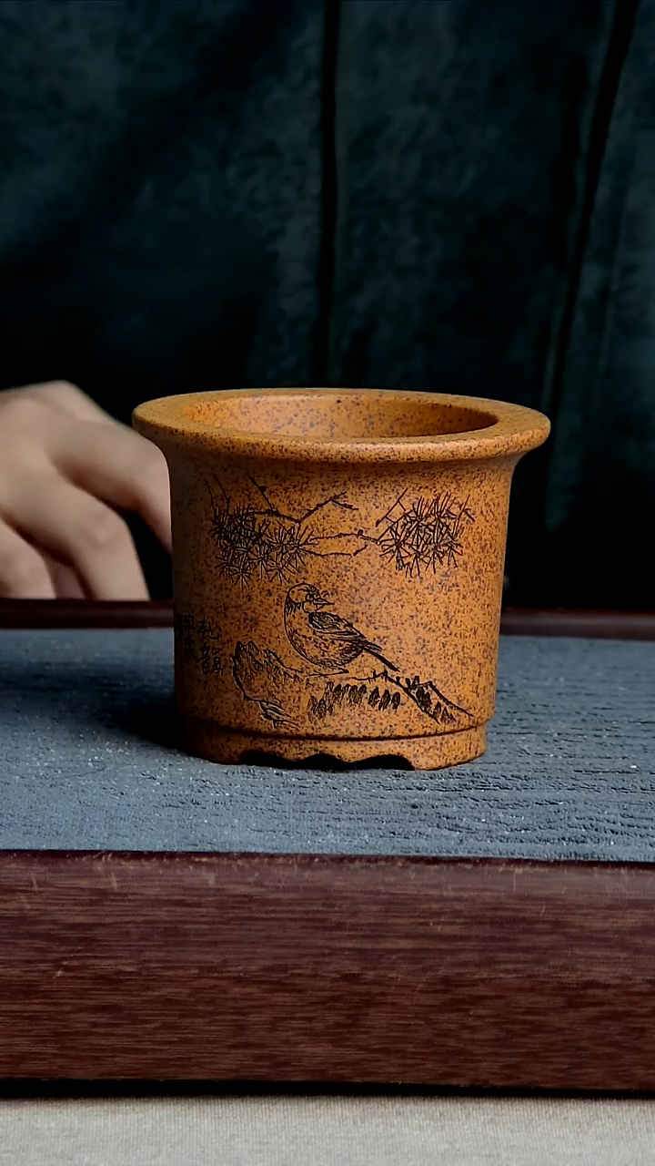 紫砂花盆8*7.5内径尺寸 鸟