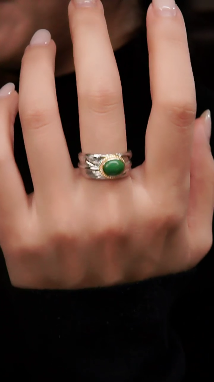 足银镶嵌绿松石戒指戒指