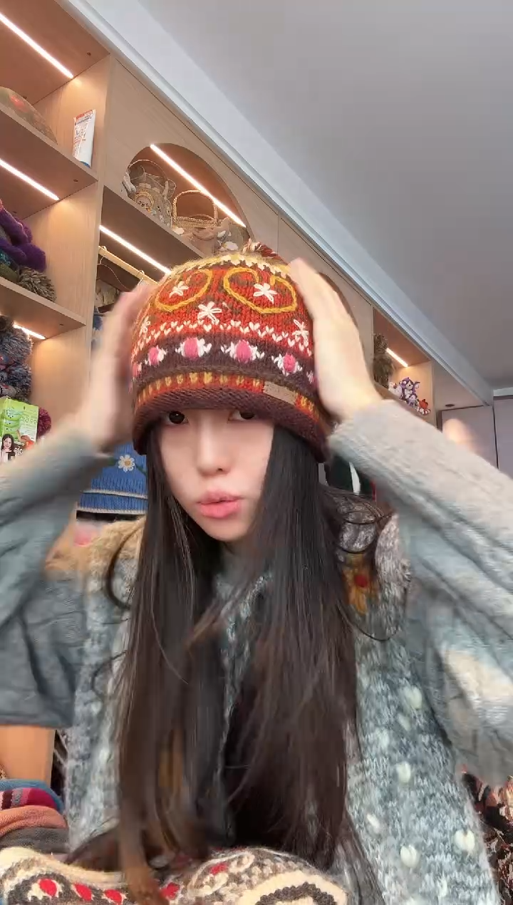 羊毛橘色系爱心帽