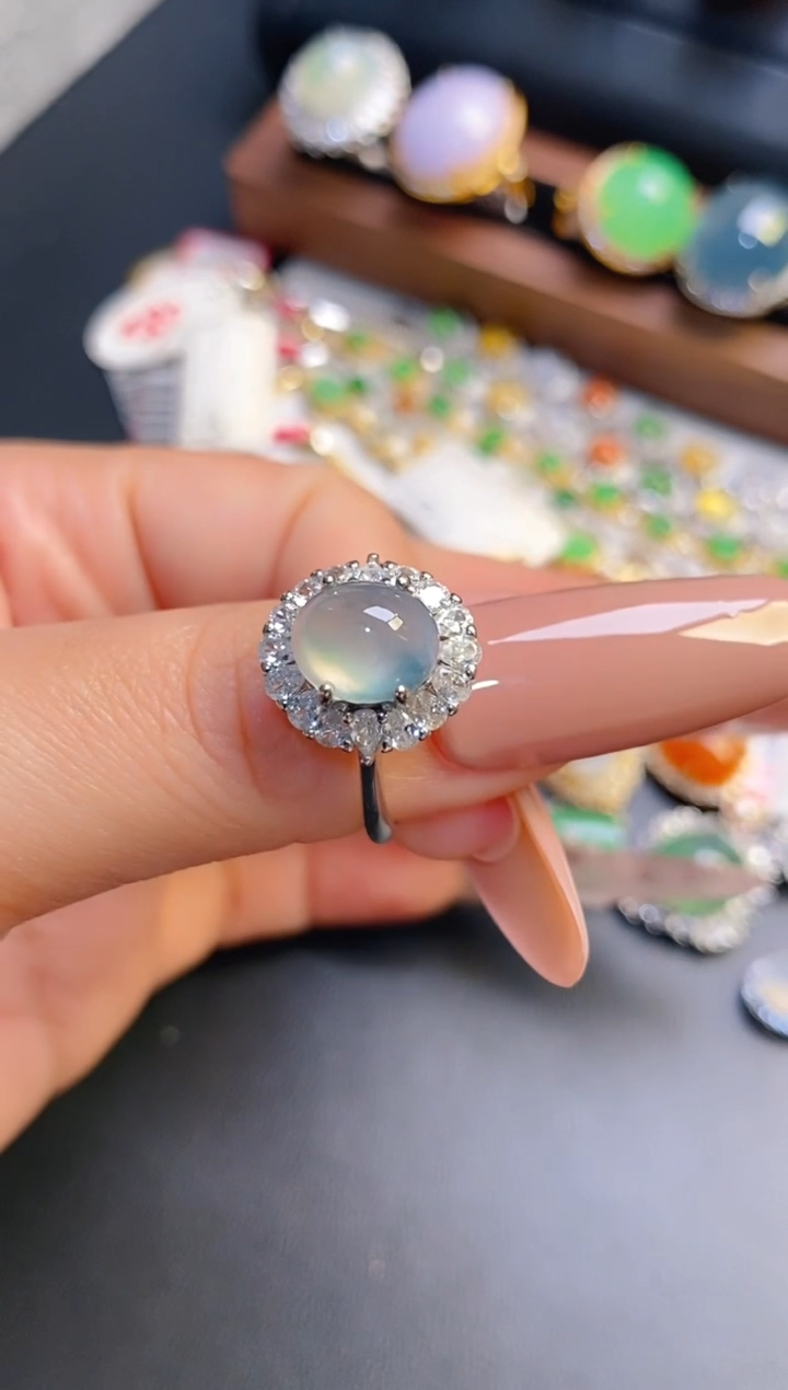 银S925镶嵌戒指翡翠天然