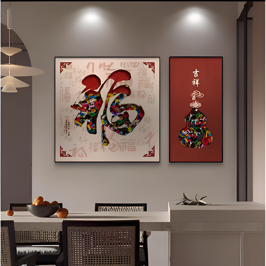 ZC01中式60*60+30*60新款饭厅沙发背景墙走廊过道两联高级感挂画