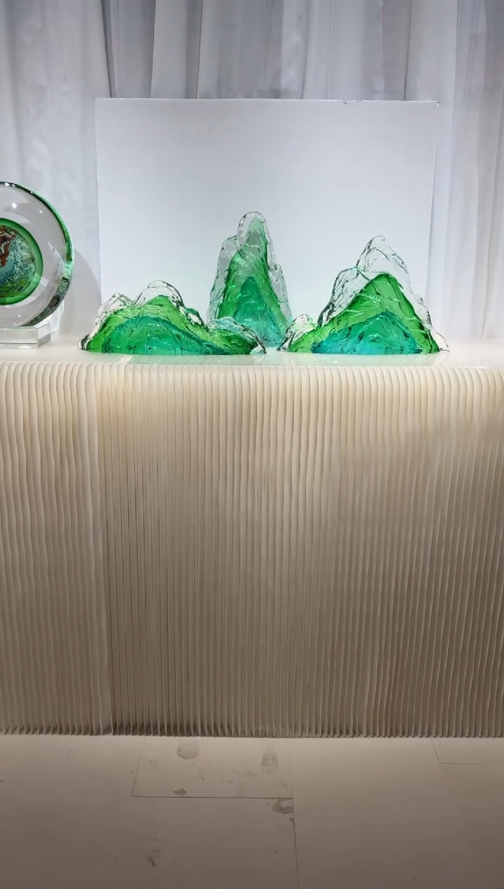 摆件拂**尘璨石美学翡翠山一组艺术摆件
