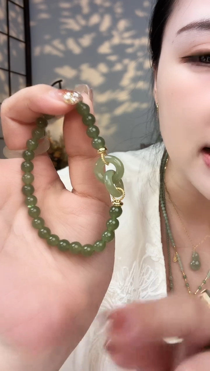 手链未镶嵌和田玉6mm  环环相扣手串