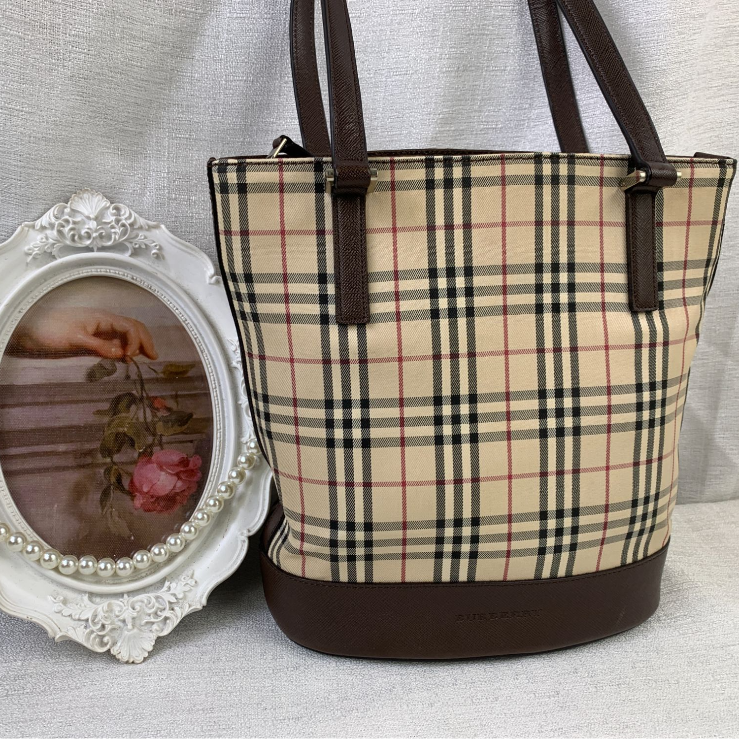 95新 BURBERRY/博柏利 巴宝莉格纹手提包/WJ11929028/9028