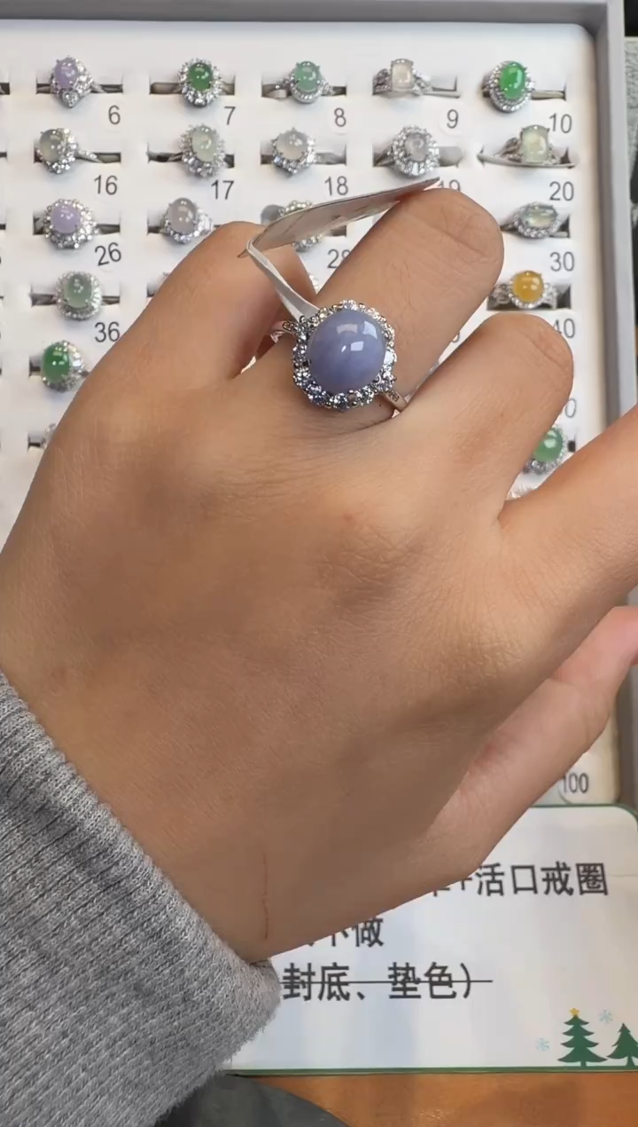 银S925镶嵌戒指翡翠通体925银镶缅甸A货翡翠戒指110