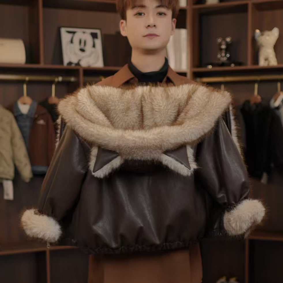 儿童加绒加厚款冬季翻领厚款超厚定制款毛毛外套冬款皮衣夹克外套
