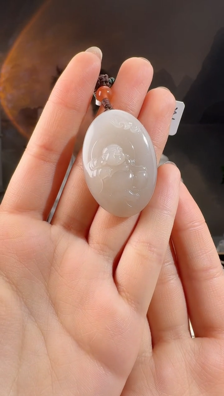 颈饰未镶嵌和田玉藕粉佛牌  39*22.6*12.6